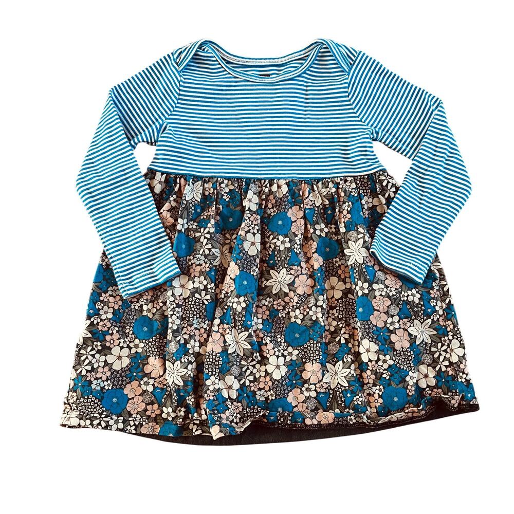 Tea Collection Mixed Print Long Sleeve Dress Striped/Floral | 24m
